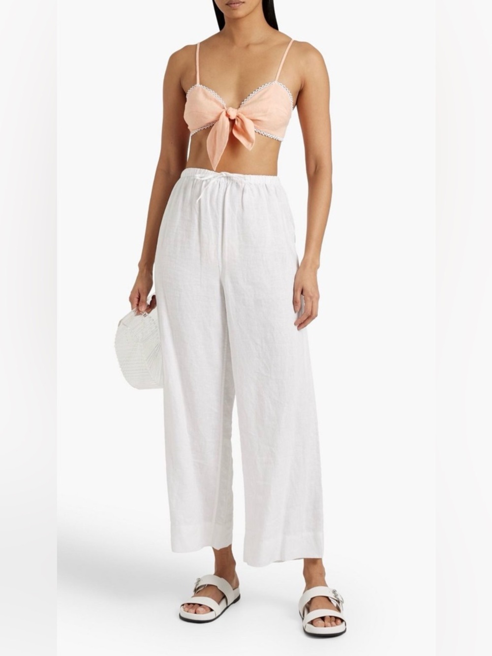 NWT MIGUELINA Tilly crochet-trimmed knotted linen bra top, Size L